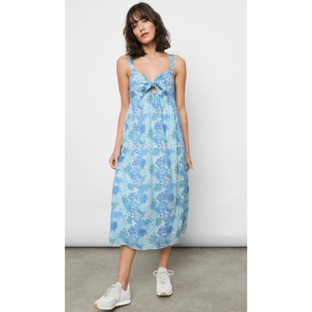 Rails Women SERAFINA AZURE WALLFLOWER Floral Midi Linen Dress Blue NWT Sz Large